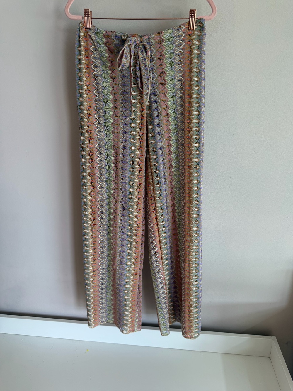BECCA by Rebecca Virtue Open Knit Crochet Beach Cover-Up Pants Size S Multicolor